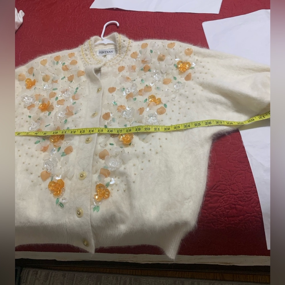 VINTAGE NWT EURO EVANS FONTANA ANGORA RABBIT HAIR EMBELLISHED SWEATER SIZE MED - Picture 14 of 16